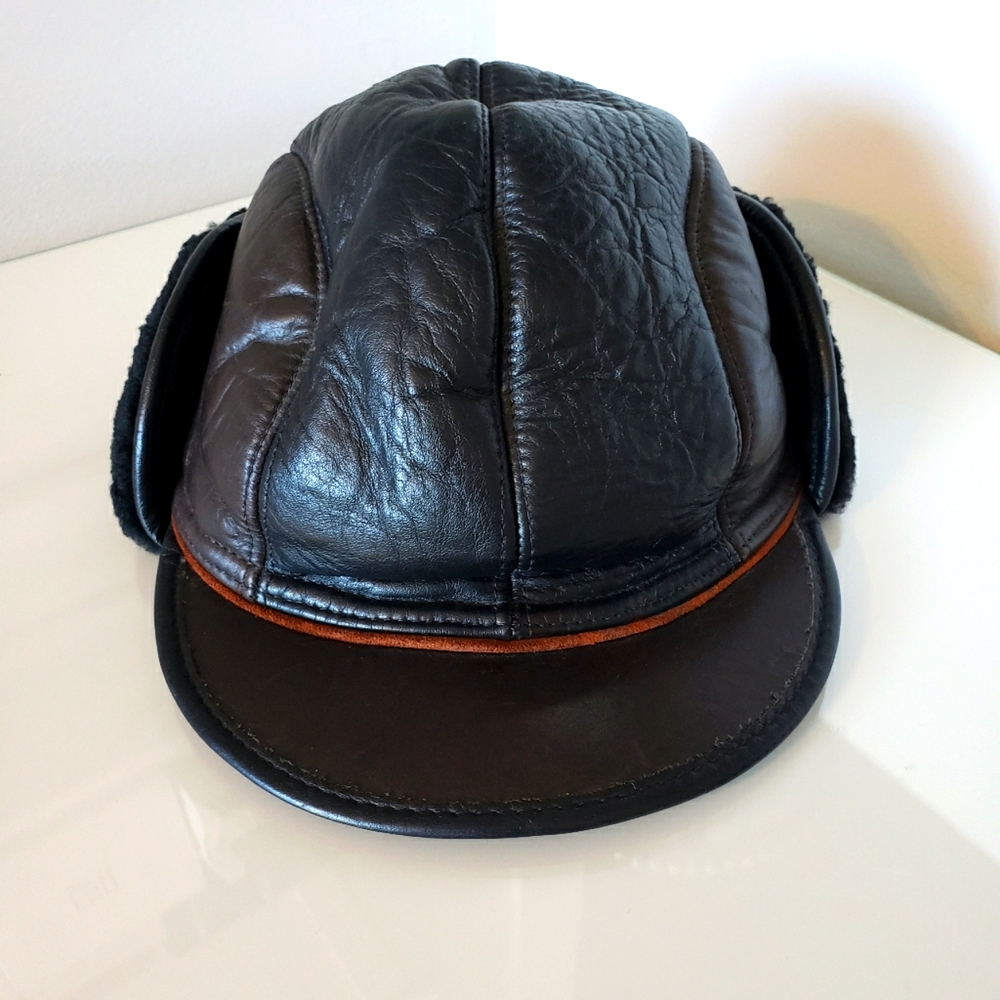 Gravel Men's Leather Patch Work Brown Black Suede Fur Hat